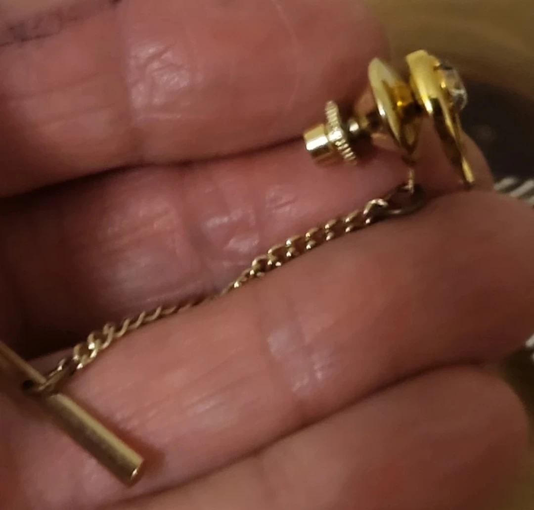 Gold-Tone Horseshoe Tie Tack with Chain - photo 3