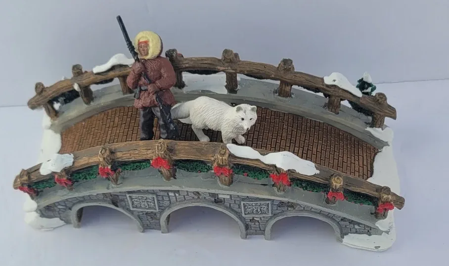 Winter Bridge Figurine with Hunter & Fox