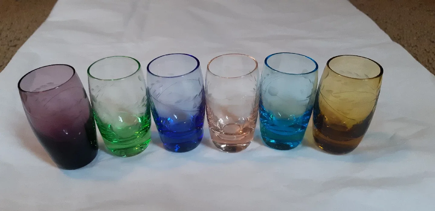 Set of 6 Etched Coloured Shot Glasses thumbnail