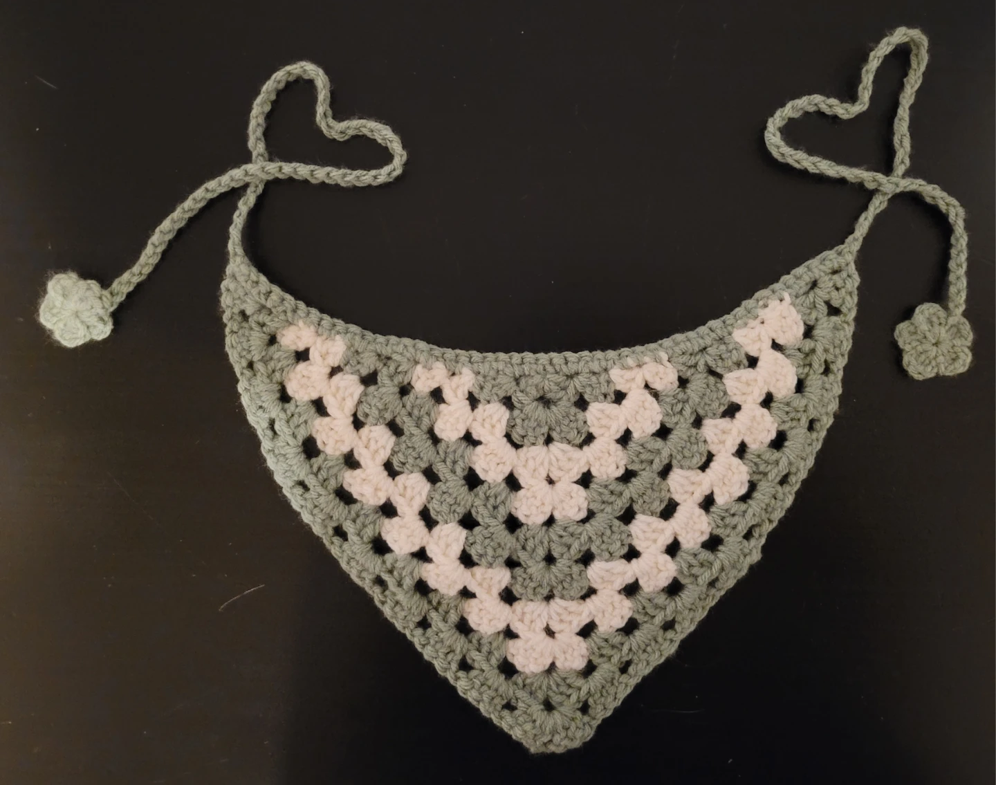 Green and White Crochet Bandana - Handmade