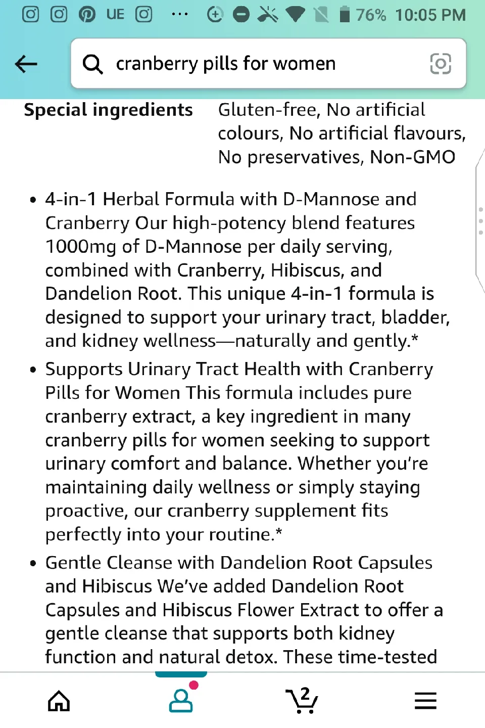 Evernate D-Mannose Cranberry Capsules - 180 Vegan Capsules image indicator(5)