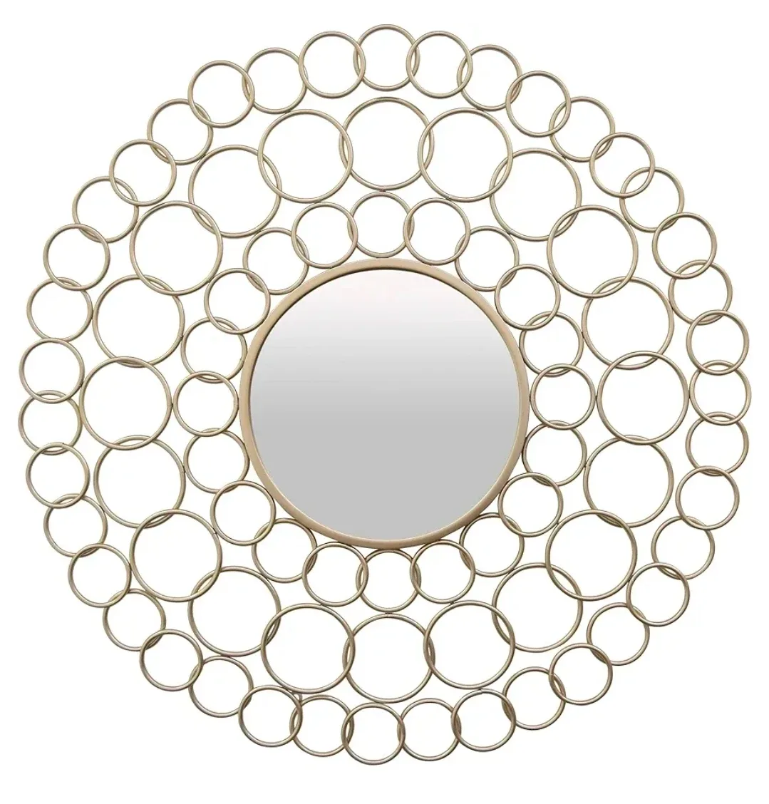Round Gold Metal Rings Wall Mirror