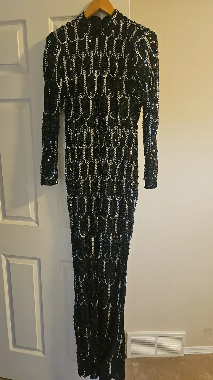 Black Sequin Long Sleeve Dress