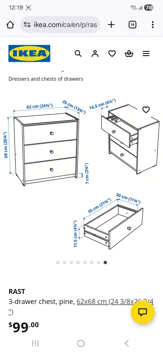 Ikea rast 3 drawer dresser real wood image indicator(9)