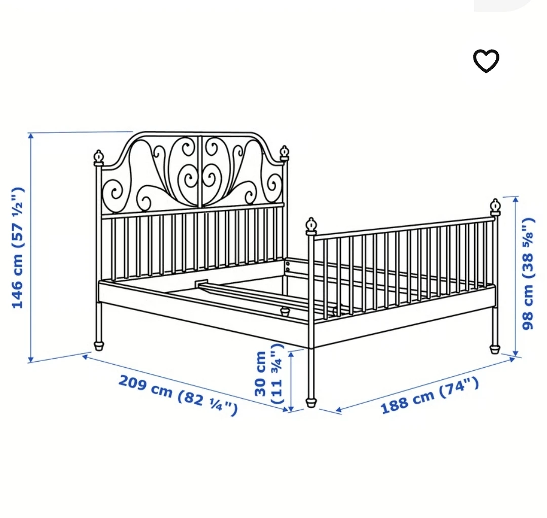 Ikea Leirvik Double/Full Size White Metal Bed Frame - photo 2