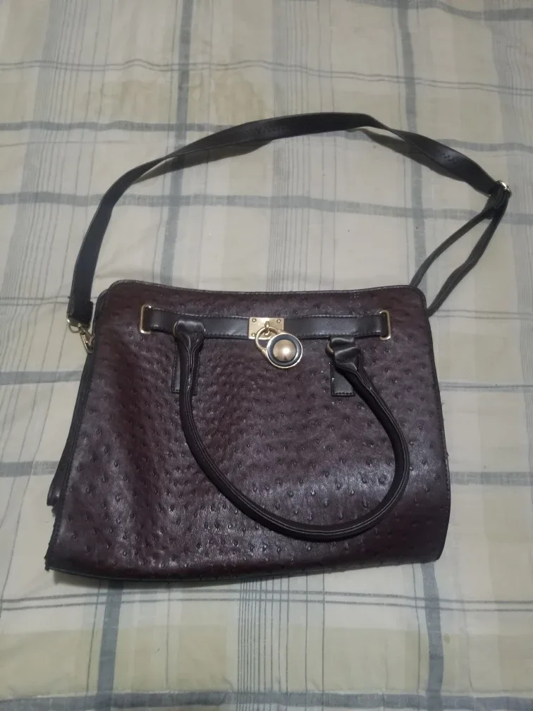Dark Brown Ostrich Print Shoulder Bag