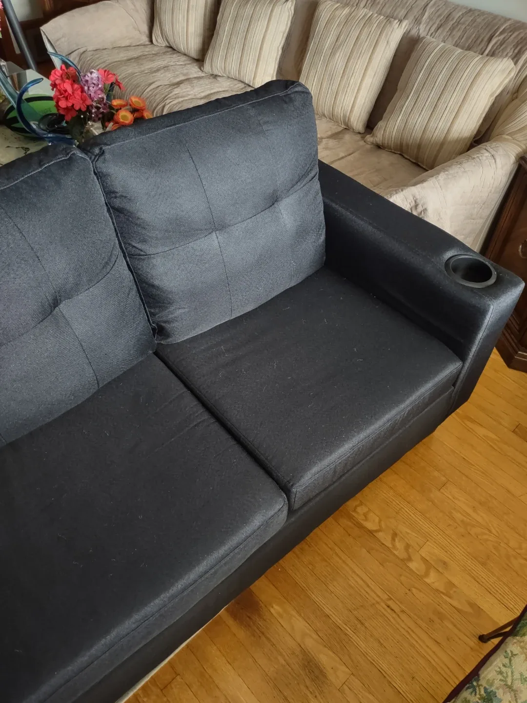 Black Fabric Sectional Sofa With Floating Ottoman image indicator(2)