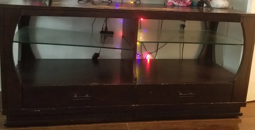 Dark Brown TV Stand with Glass Shelves