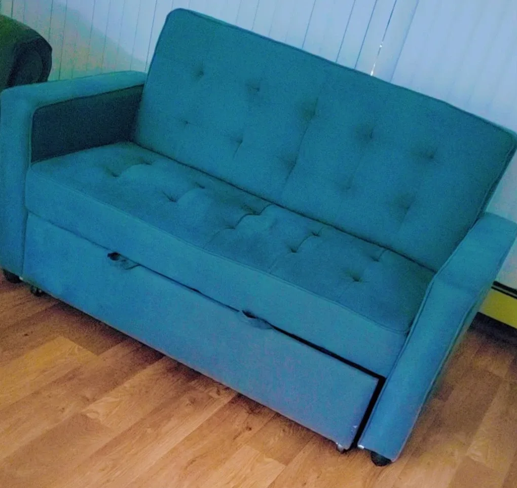 Teal Sofa Bed - Pull Out Ottoman