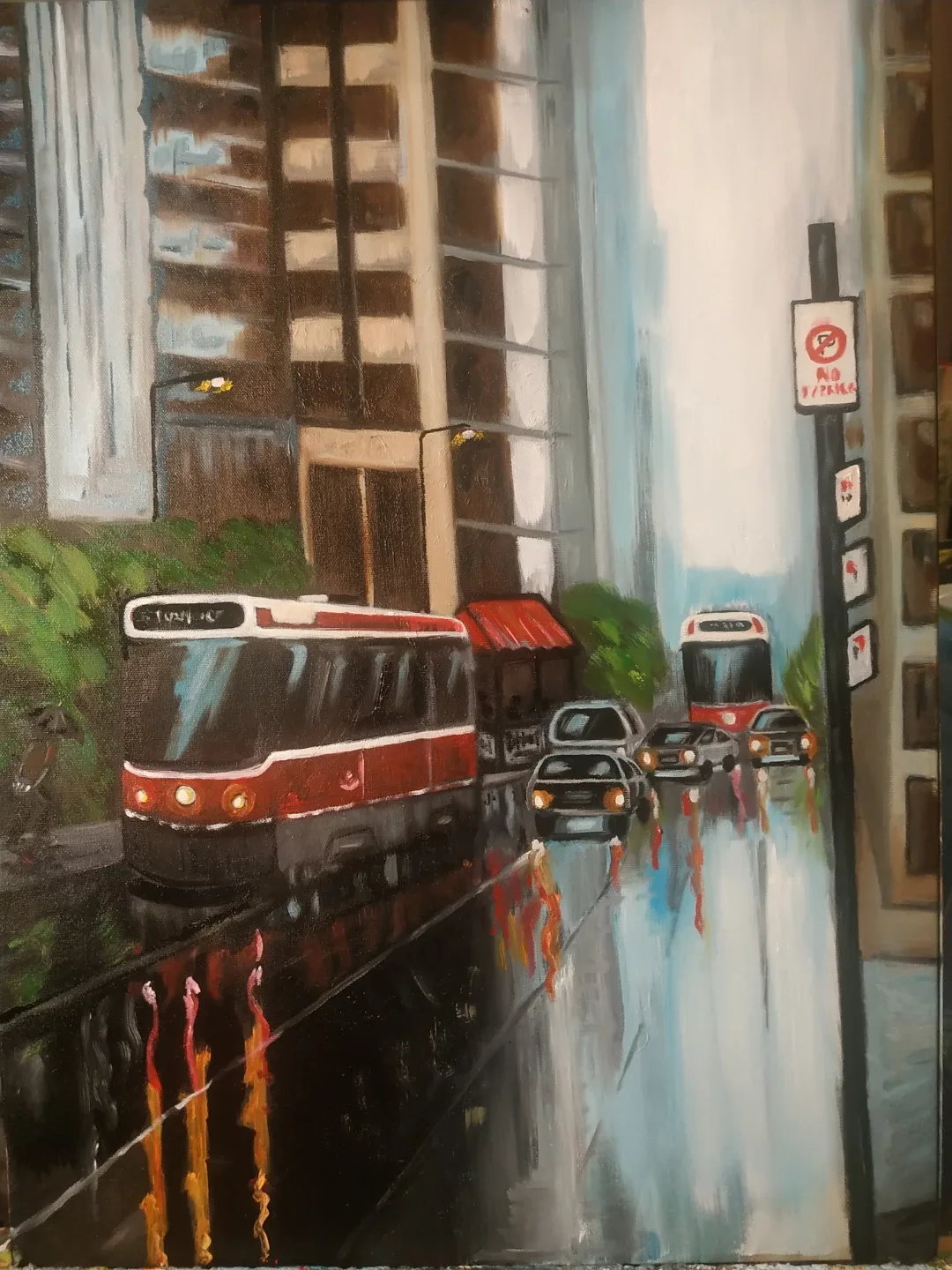 $20 off Old Street cars Original oil painting (18 x 34 inches)