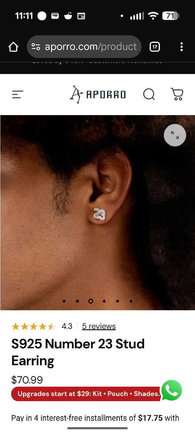 APORRO S925 Number 23 Stud Earring - New - photo 4