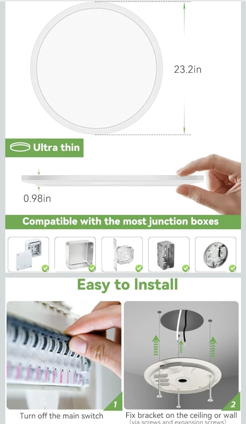 White 23-inch LED Ceiling Light - New! - photo 5