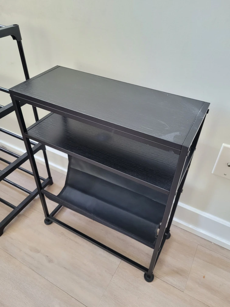 Black Metal & Fabric Shoe Rack
