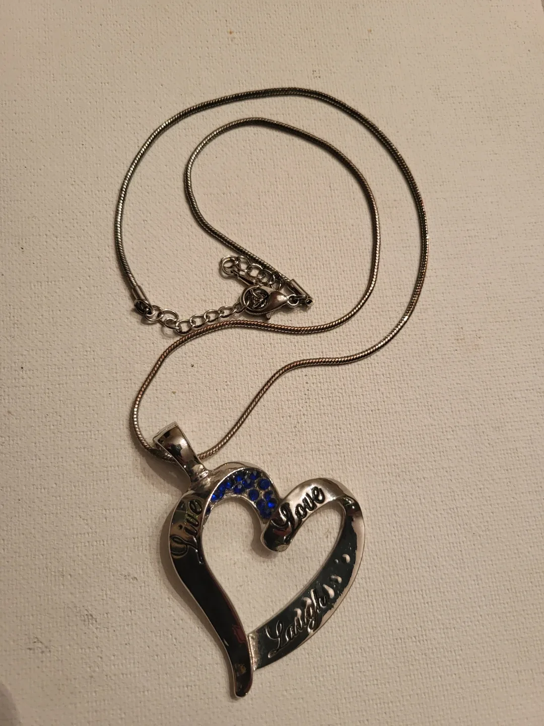 Large Heart Pendant Necklace - Live, Love, Laugh thumbnail