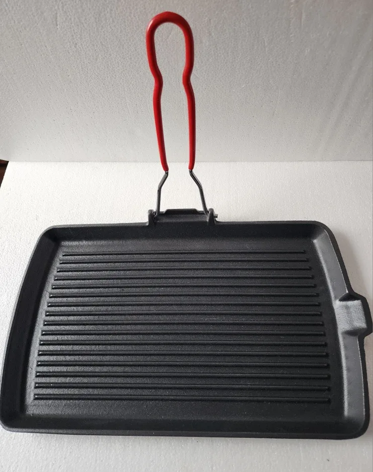 Cast Iron Grill Pan with Red Handle
