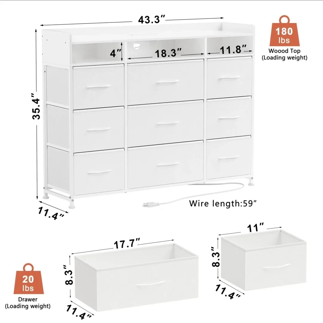 White Storage Dresser with 9 Drawers image indicator(10)