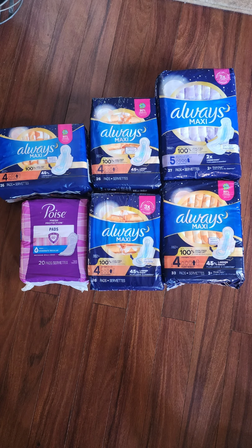 Always pads plus Poise pads ($15 for all)