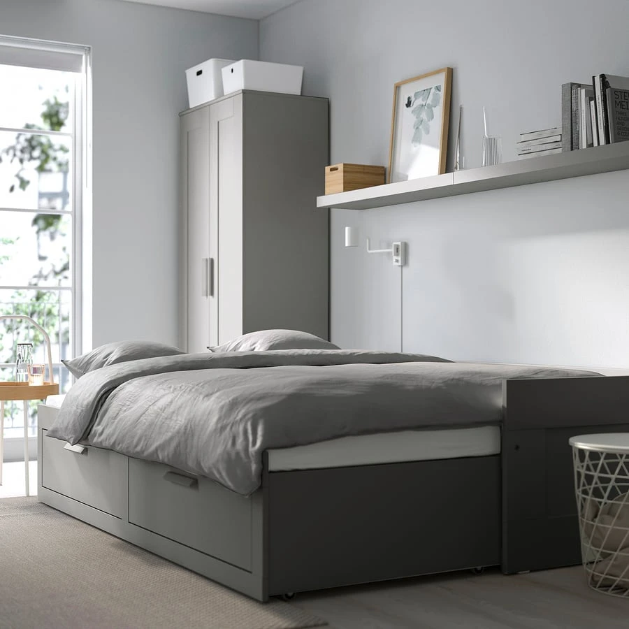 IKEA Brimnes Grey Daybed Frame with Drawers and Mattresses - photo 2