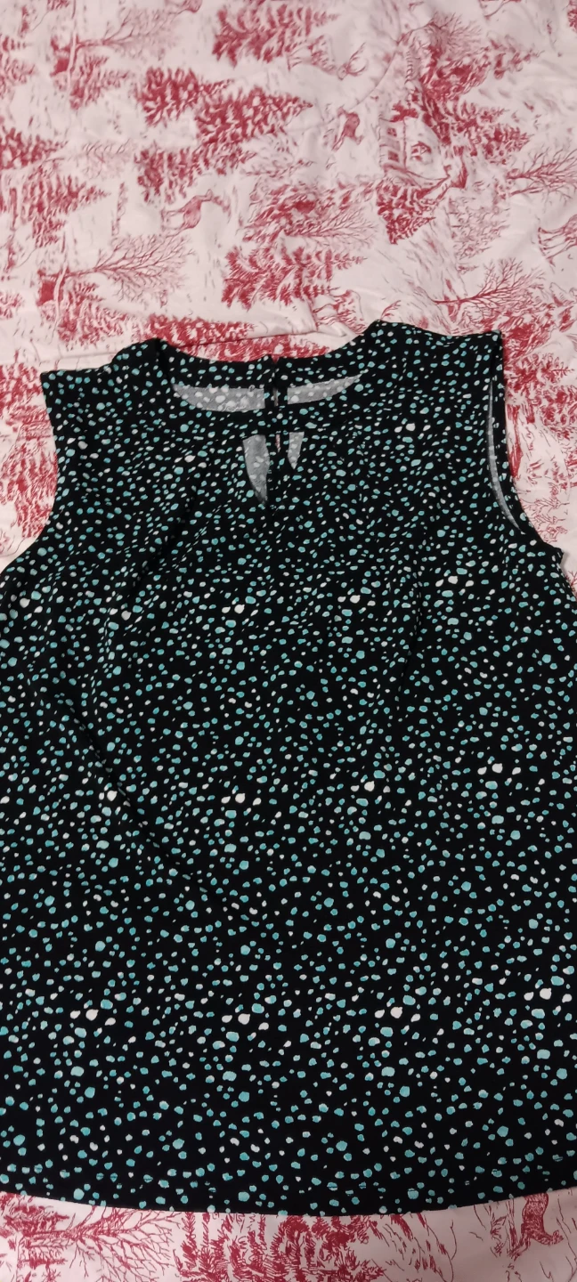 Sleeveless Top - Black with Teal & White Dots