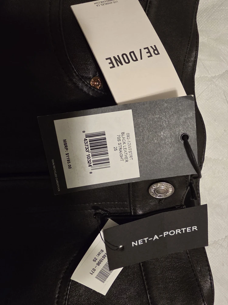 RE/DONE Black Leather 70s Straight Jeans - Size 25