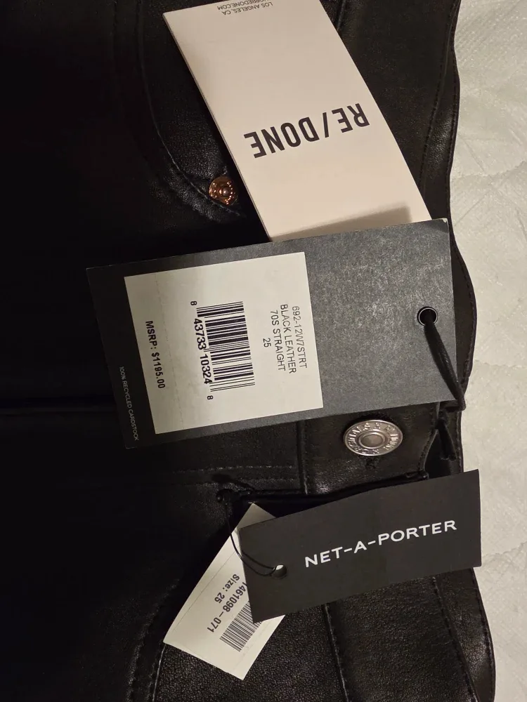 RE/DONE Black Leather 70s Straight Jeans - Size 25