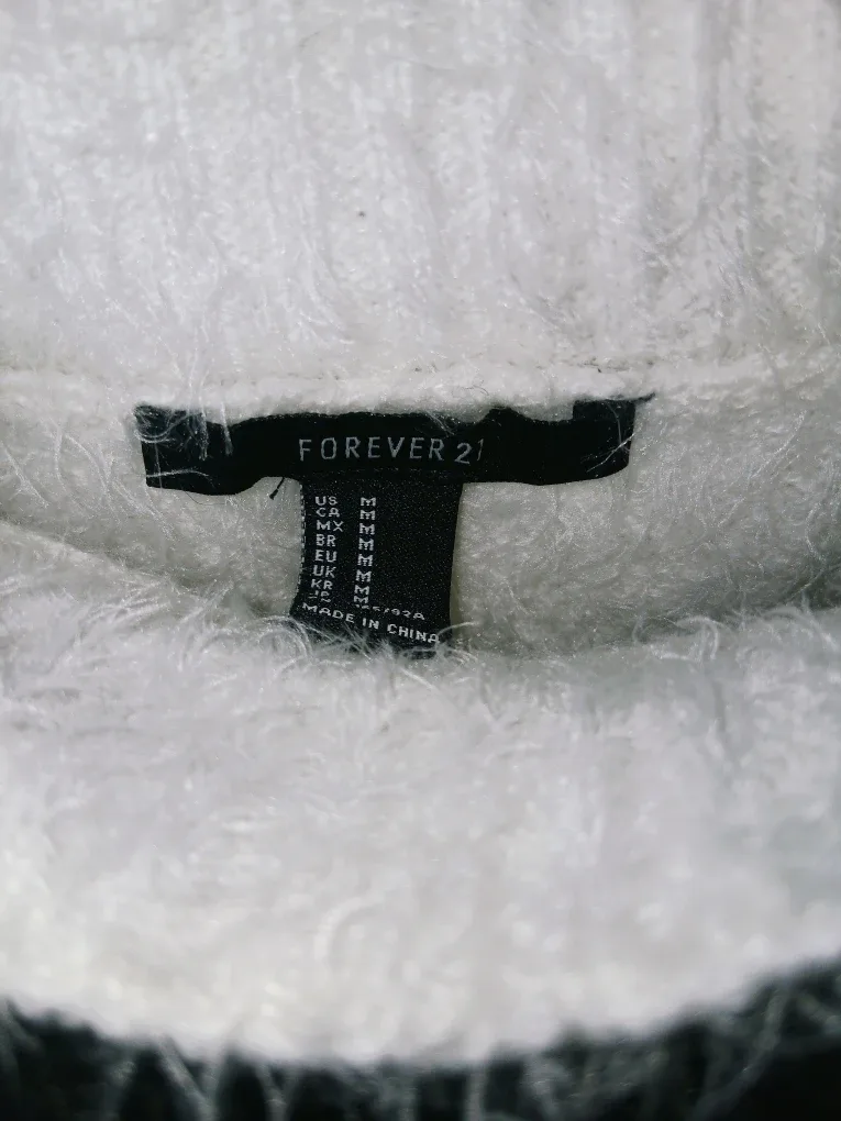 Forever 21 White Fuzzy Off-the-Shoulder Sweater - Size M image indicator(2)