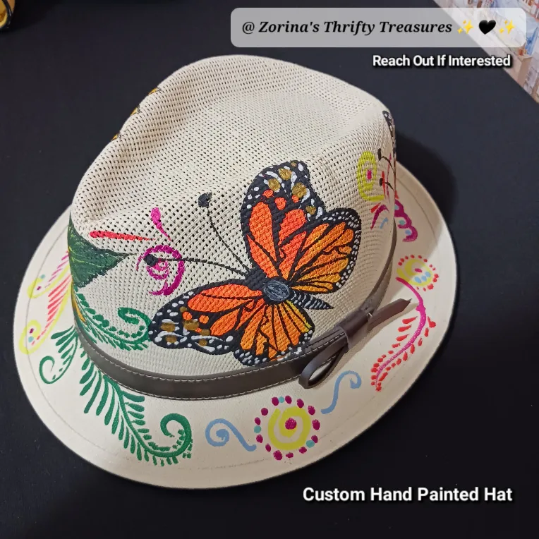 🌻🦋 Custom Hand-Painted Fedora Hat