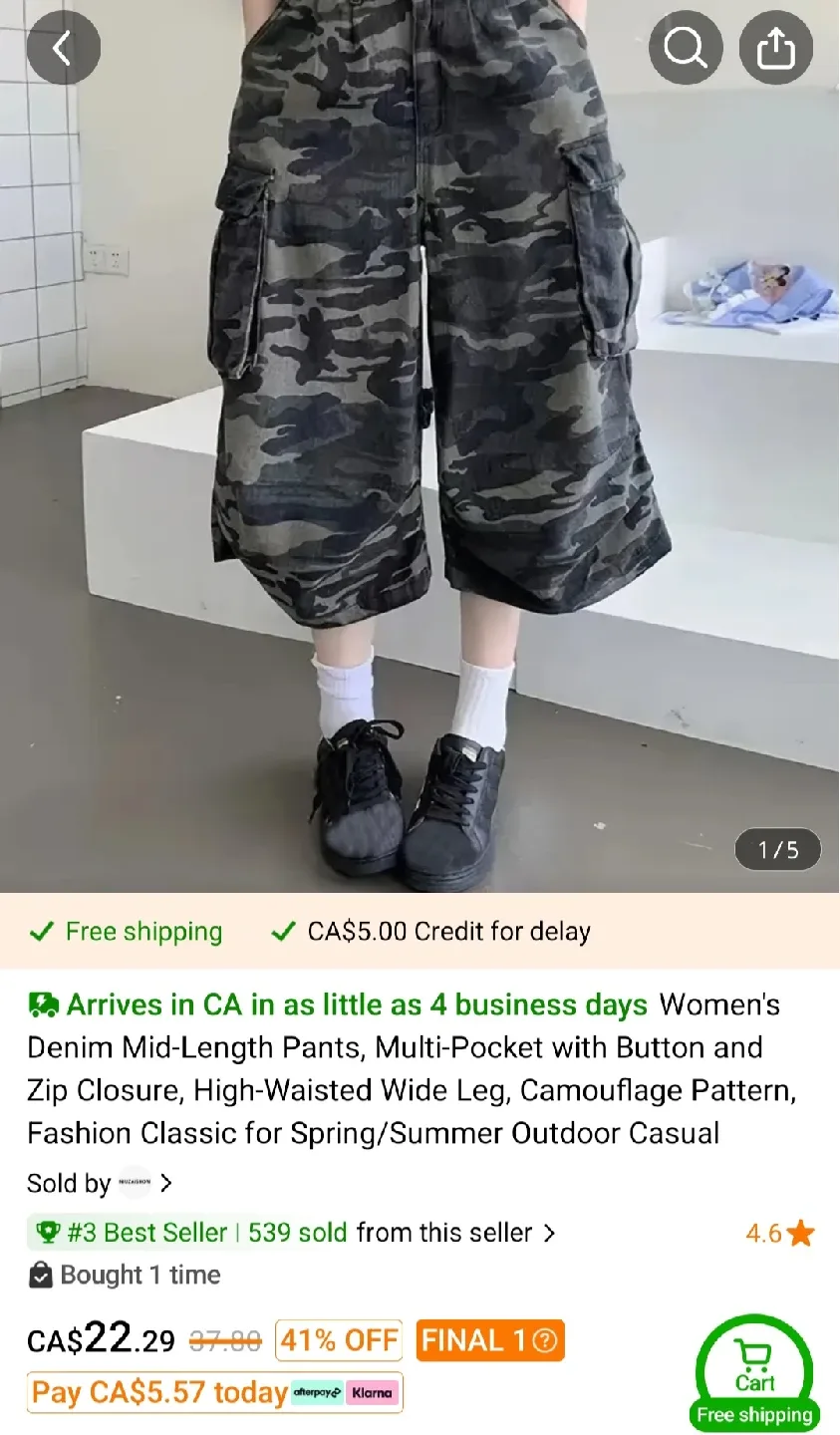 Women's Camo Denim Mid-Length Pants image indicator(3)