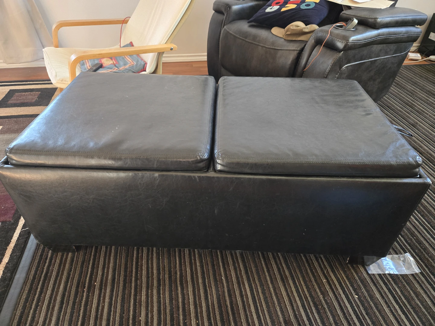 Black Leather Storage Ottoman - photo 2
