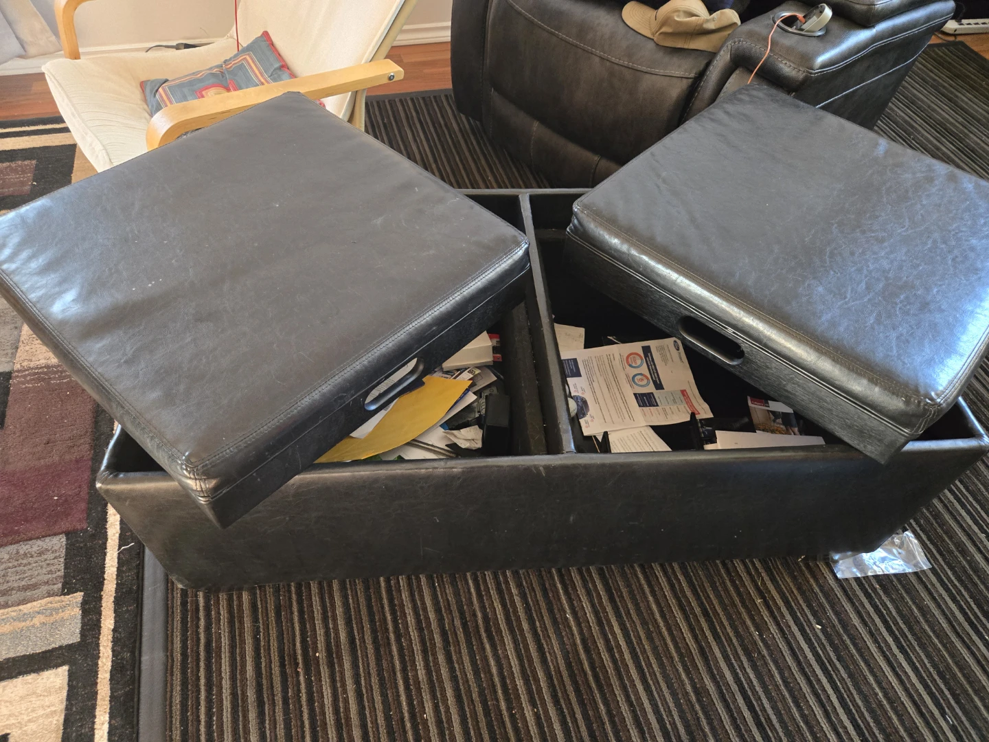 Black Leather Storage Ottoman - photo 3