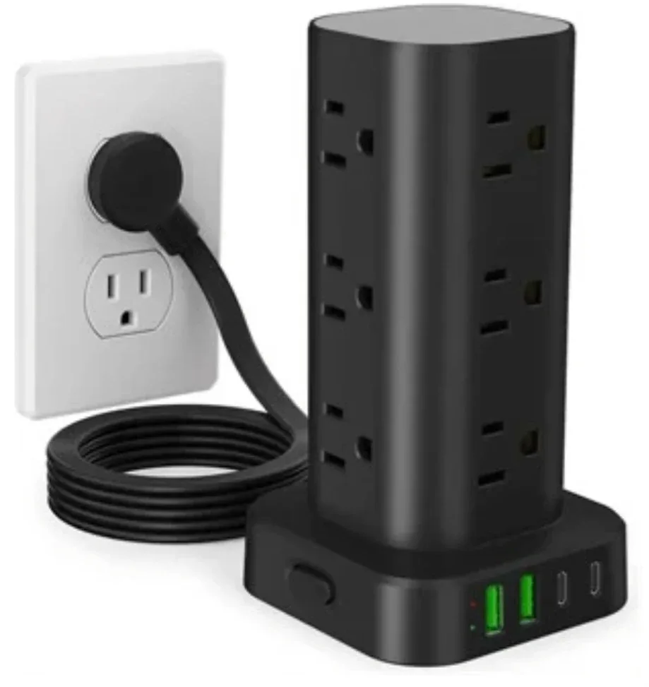 Black Power Strip Tower with USB Ports