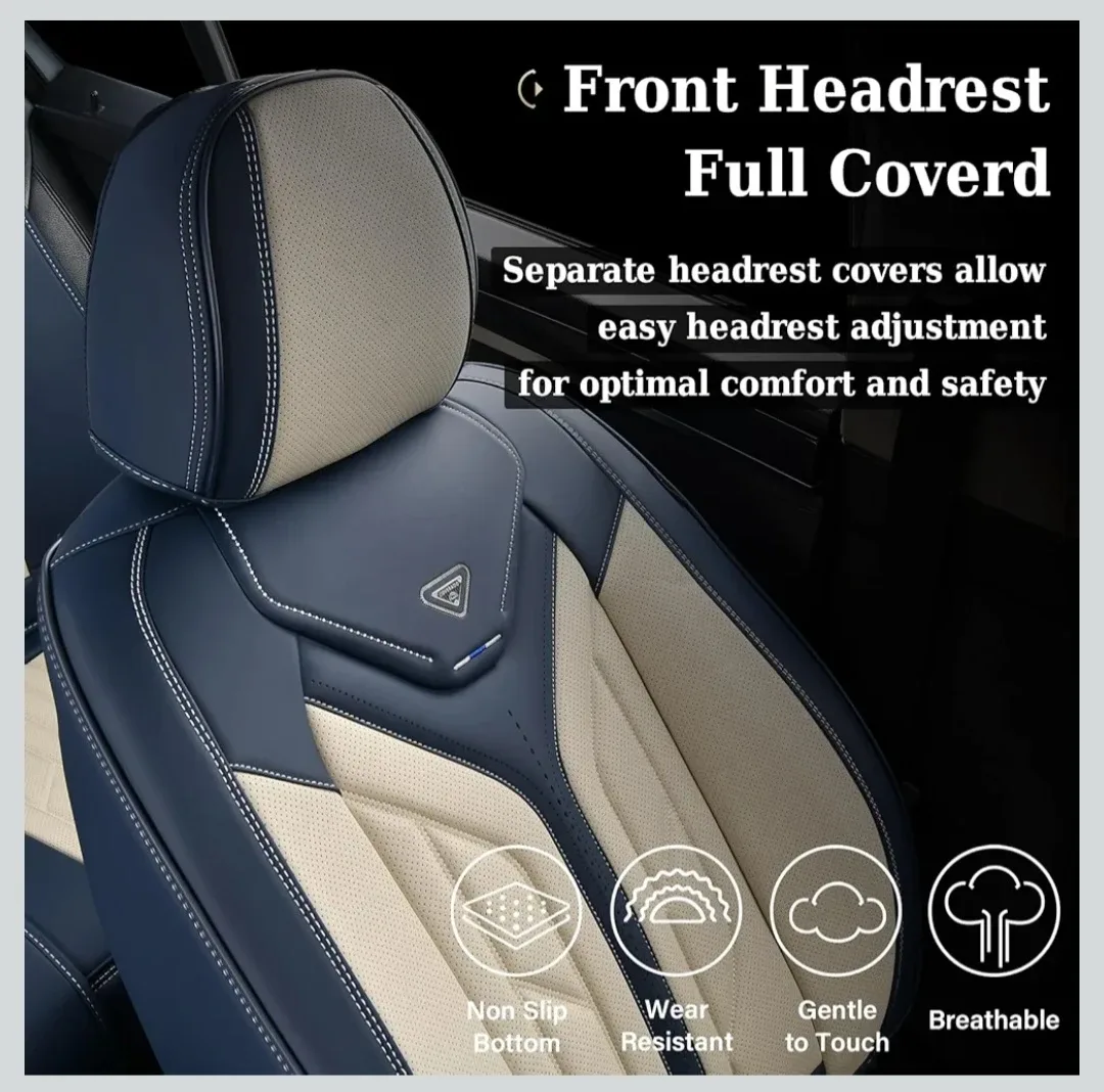 Coverado Leather Car Seat Covers - Full Set (Blue and Beige) image indicator(5)