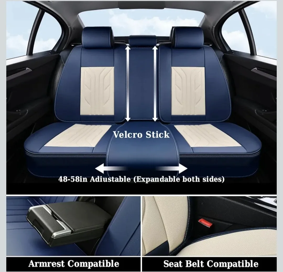 Coverado Leather Car Seat Covers - Full Set (Blue and Beige) image indicator(6)