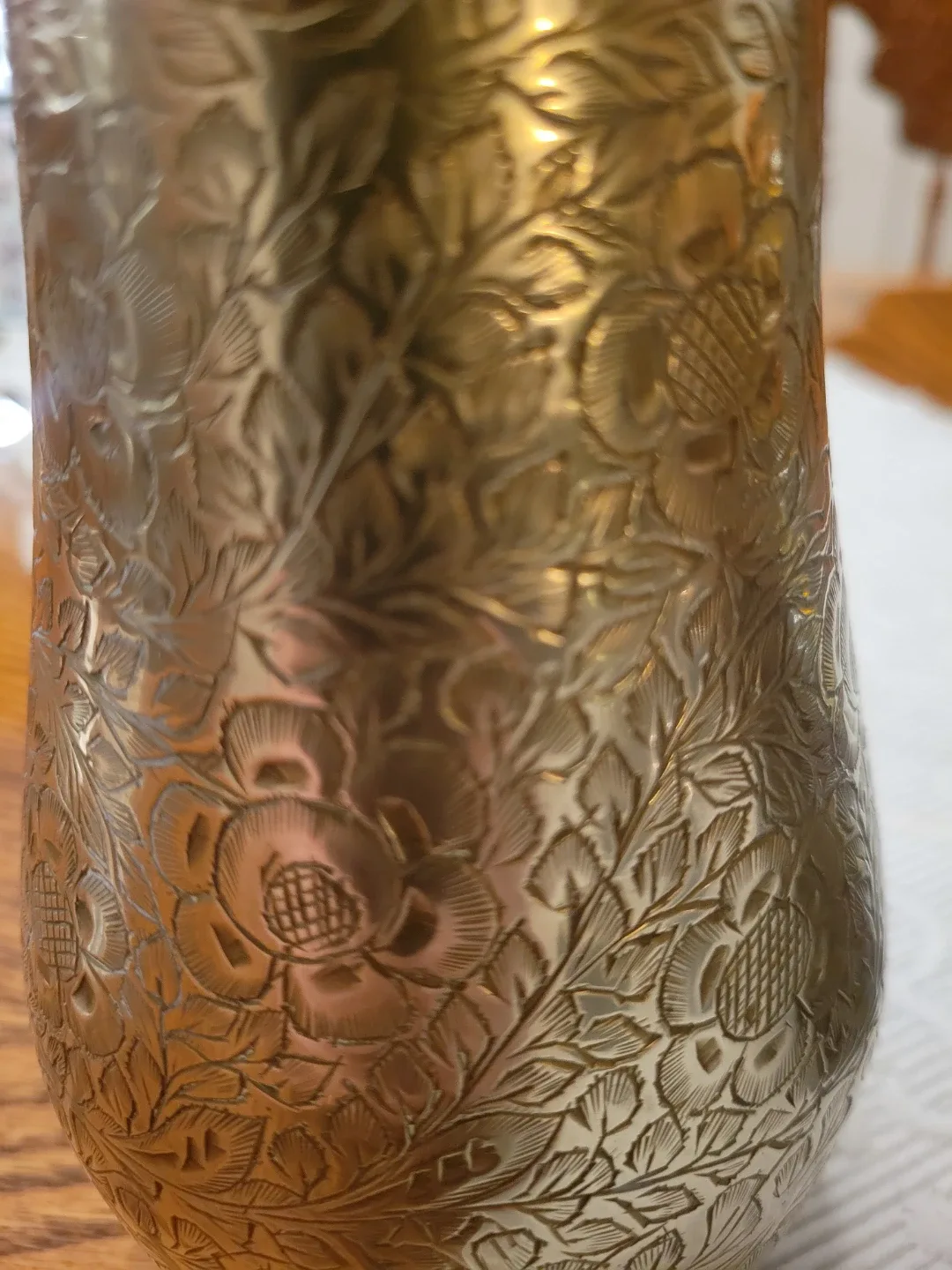 Vintage Ornate Brass Etched Floral Vases.Christmas Decor. 10"t image indicator(5)