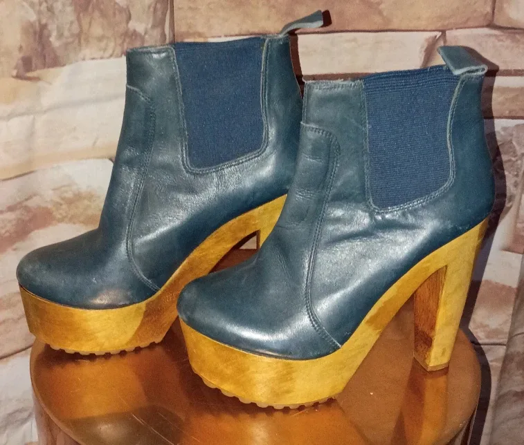 Blue Leather Platform Ankle Boots sz 5 image indicator(2)