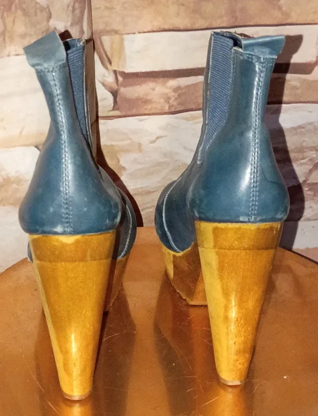 Blue Leather Platform Ankle Boots sz 5 image indicator(4)
