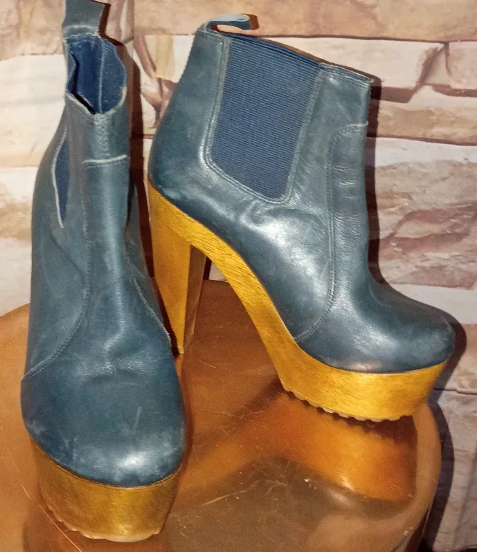 Blue Leather Platform Ankle Boots sz 5 image indicator(6)