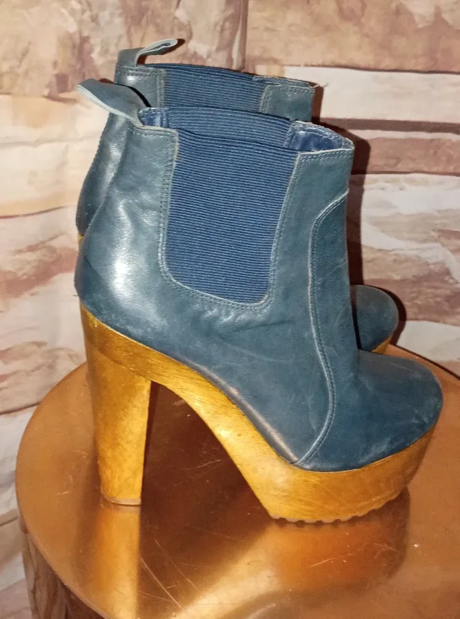 Blue Leather Platform Ankle Boots sz 5 image indicator(7)