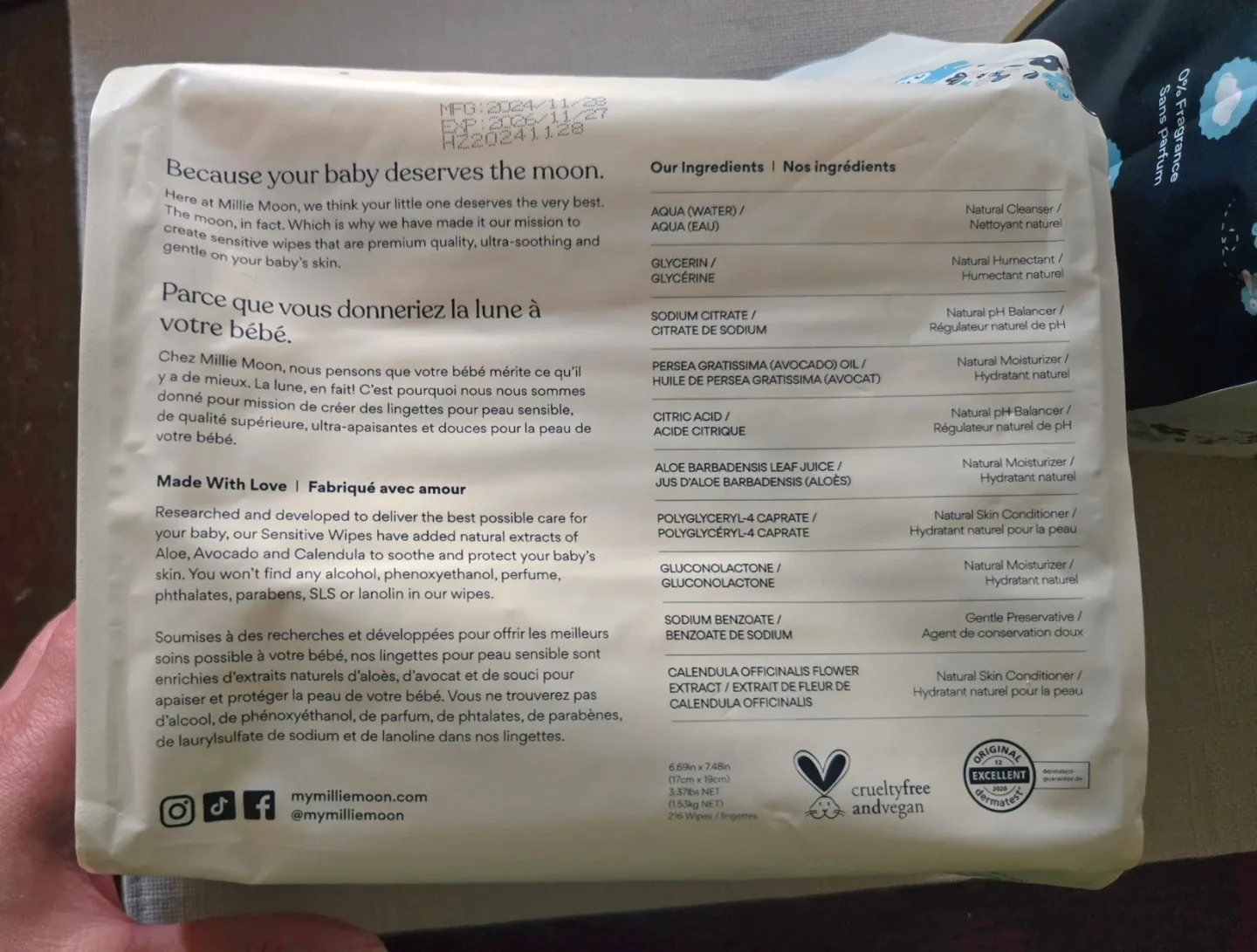 Millie Moon Sensitive Wipes 216 count 1 pack image indicator(4)