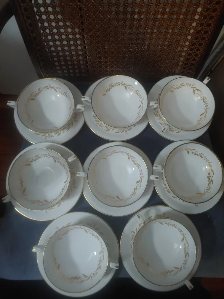 Royal Worcester Saguenay Cream Soup Bowls & Saucers