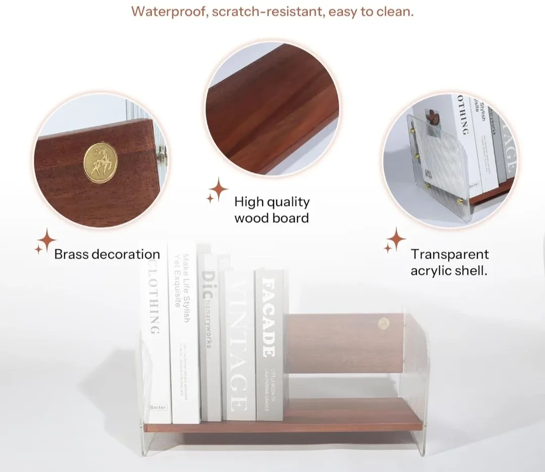 Walnut Wood Acrylic Desk Organizer Book Stand image indicator(4)