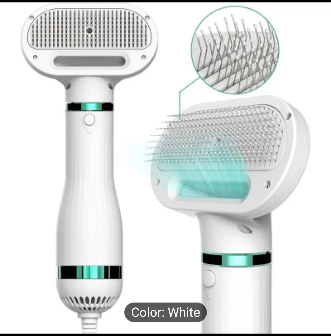 White Pet Grooming Hair Dryer Brush