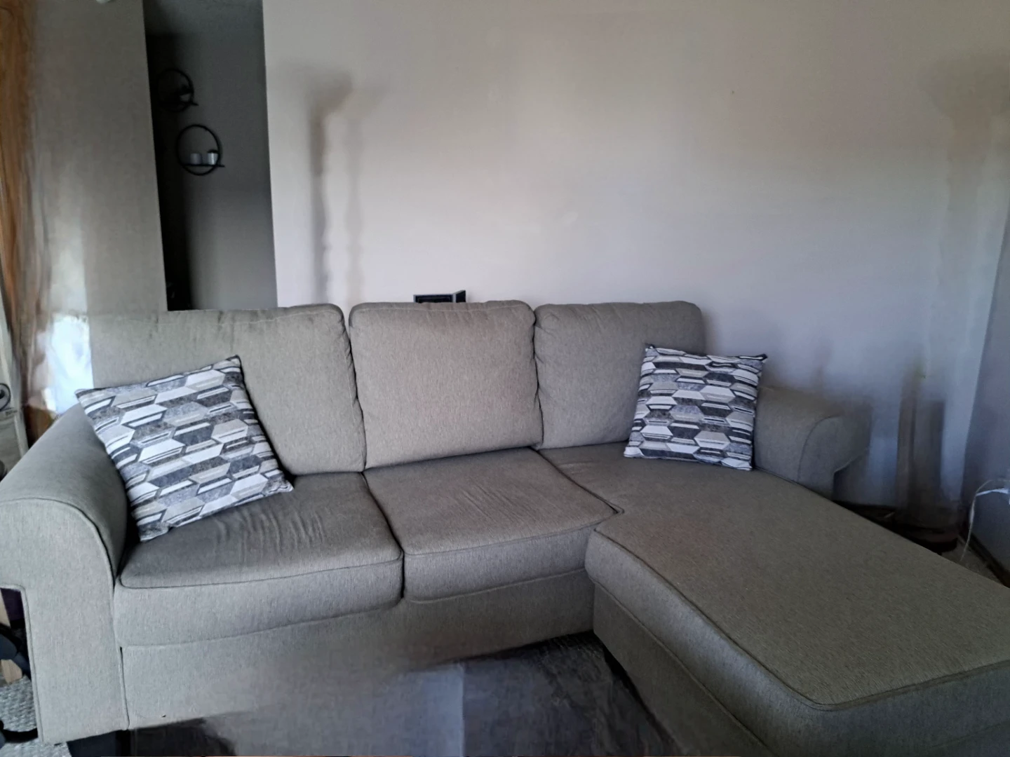 Beige Sectional Sofa with Chaise Lounge