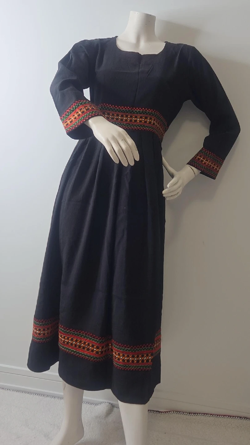 Hand Made Black Embroidered Long Sleeve Dress