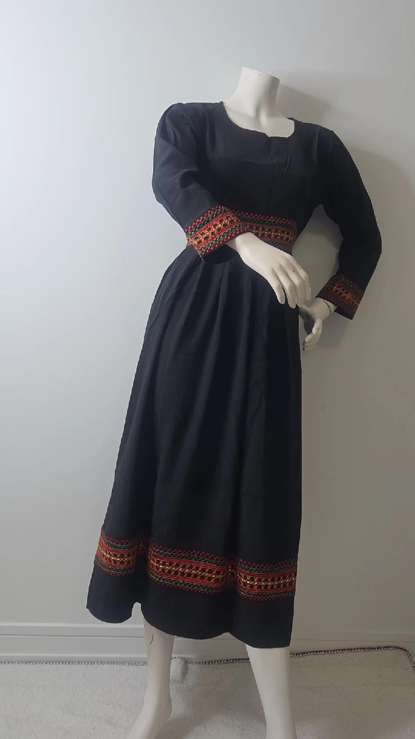 Hand Made Black Embroidered Long Sleeve Dress - photo 3