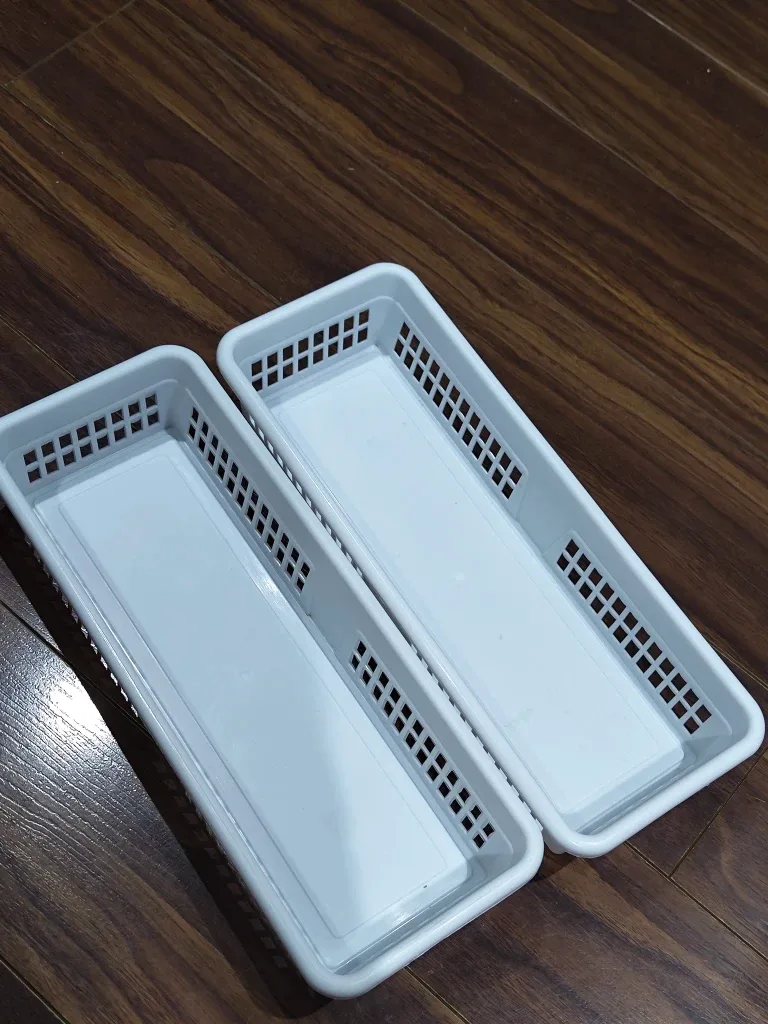 Two White Plastic Storage Bins image indicator(2)