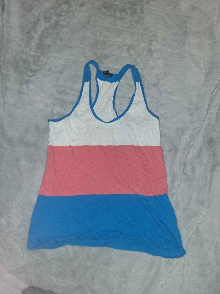 Striped Tank Top - White, Coral, Blue