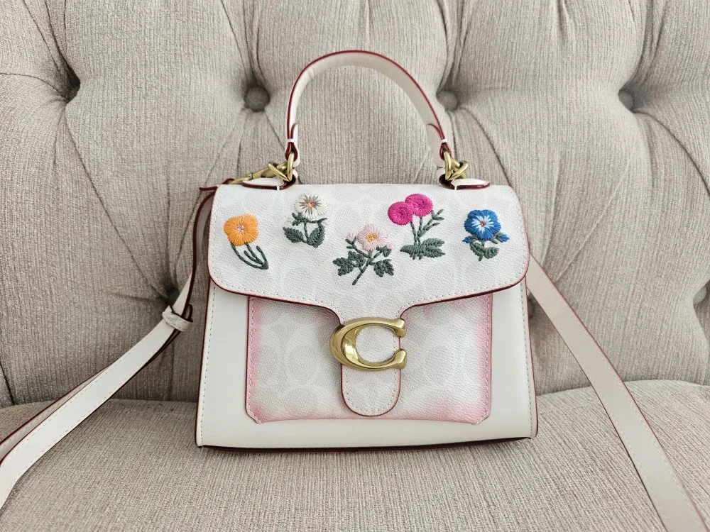 Coach Tabby Top Handle Floral Embroidery White thumbnail