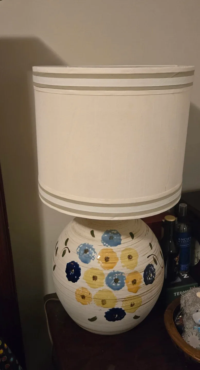 Vintage MCM Italian Floral Ceramic Table Lamp image indicator(5)