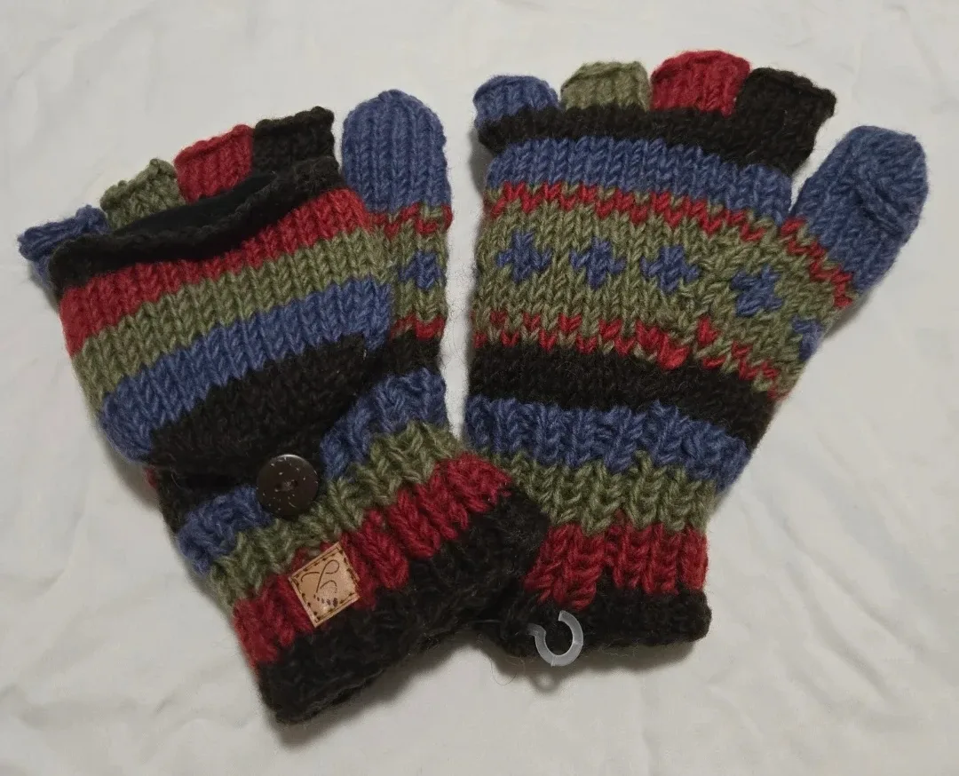 Brand New Striped Convertible Knit Gloves for women image indicator(2)